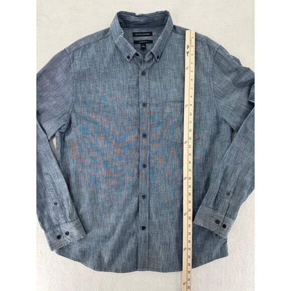 Banana Republic Mens Denim Chambray Blue Shirt Cotton Button Down Oxford L - Picture 6 of 6